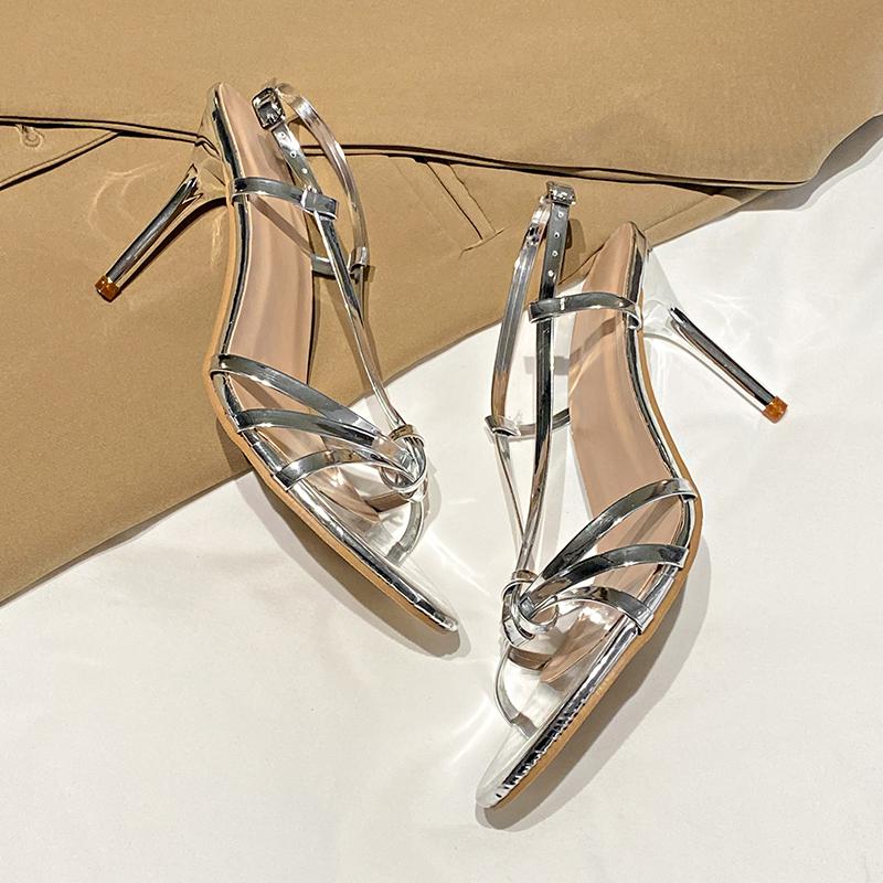 Fashion Summer New Stiletto Sandals Women Fashion Round Head Cross Thin Belt Metal Buckle Non-slip Wear-resistant High Heels