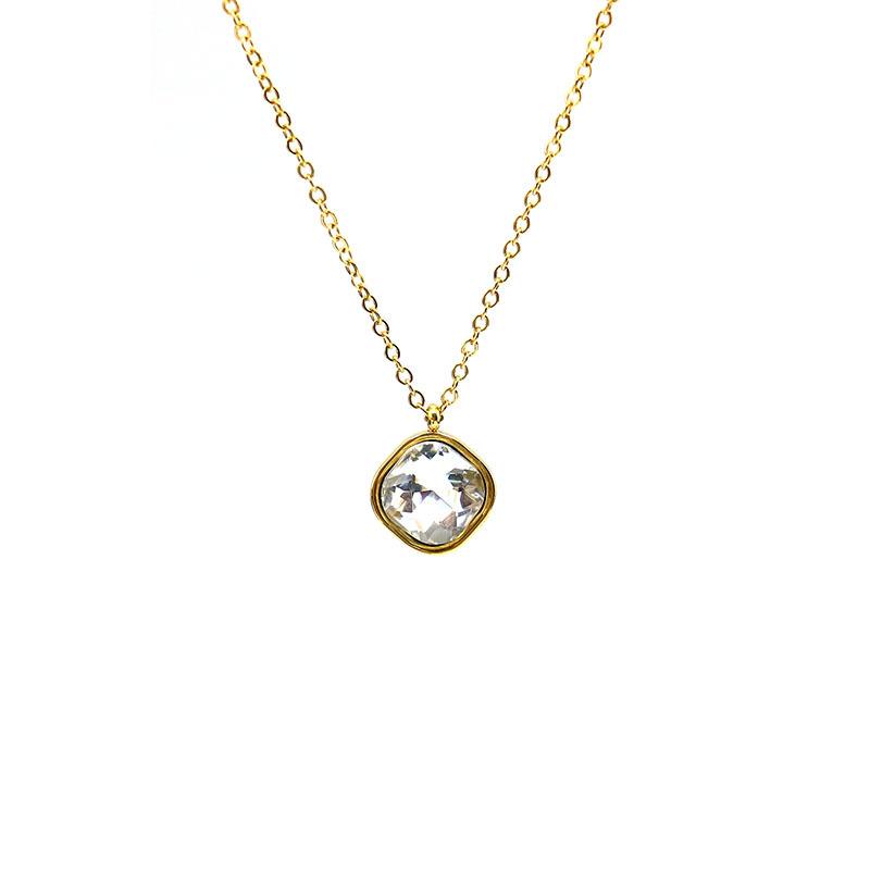 Stainless Steel Color Zircon Pendant Zircon Necklace Stylish Simple Men'S And Women'S Titanium Steel Clavicle Chain