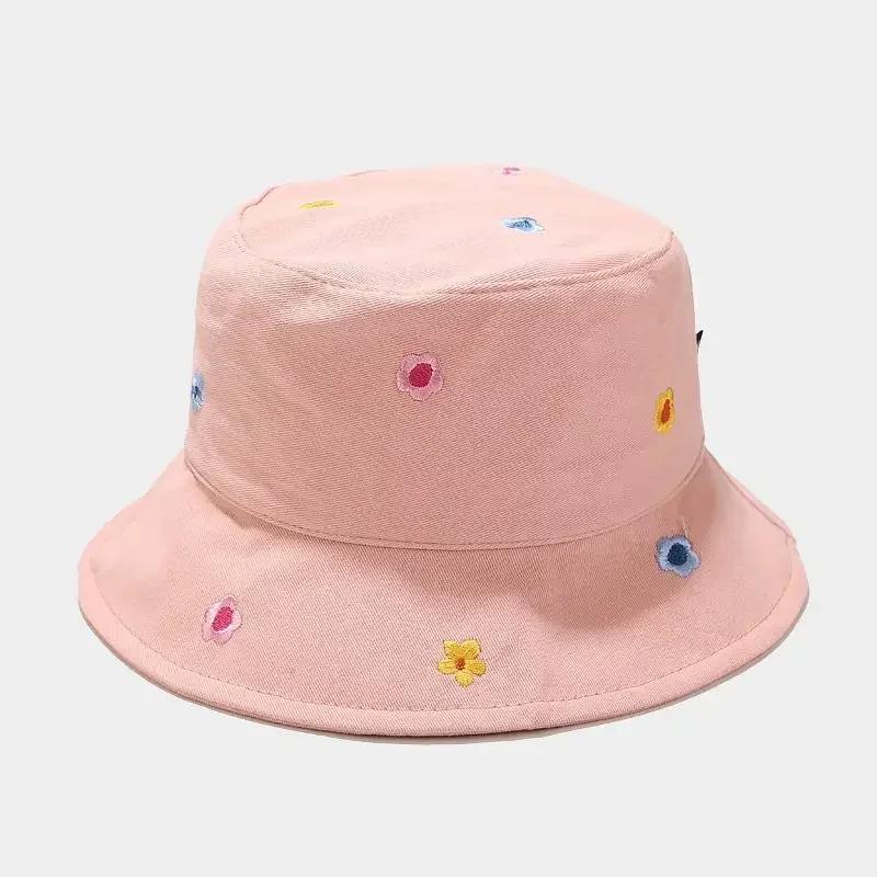 

2025 LDSLYJR Men s And Women s Cotton Flower Embroidery Bucket Hat Outdoor Travel Sun Cap Fisherman Hat 56-60cm wear розовый