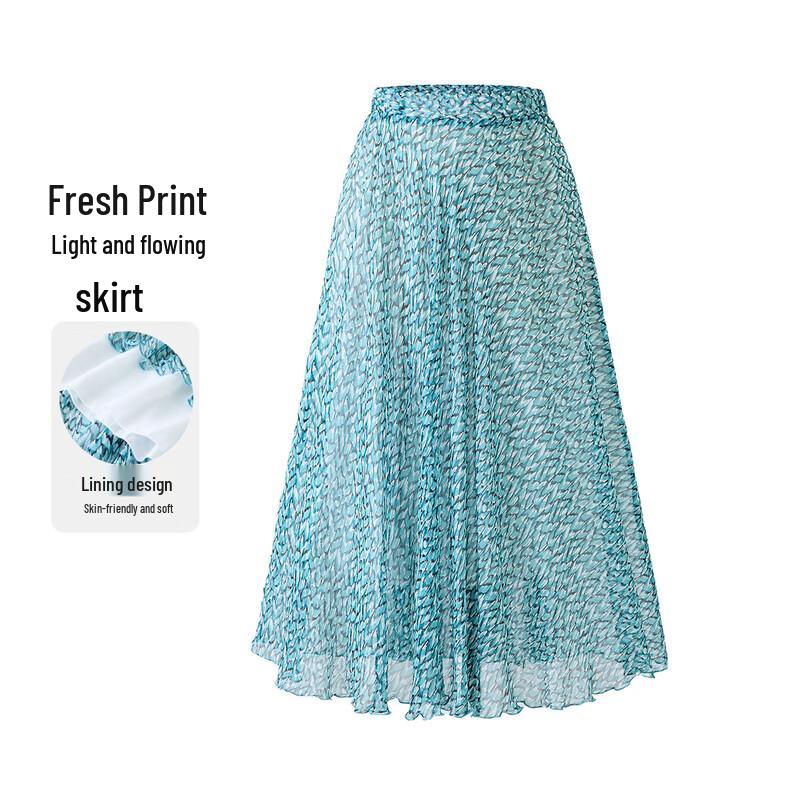 Snowforte 100% Mulberry Silk Floral High-Waist Midi Skirt One Size