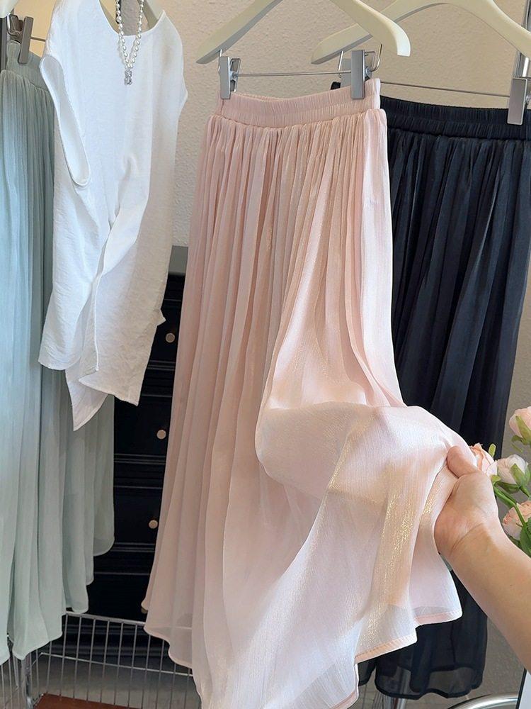 Super Fairy Long Summer Pearlescent Gauze Skirt for Women, 2026 Resort Style One Size розовый