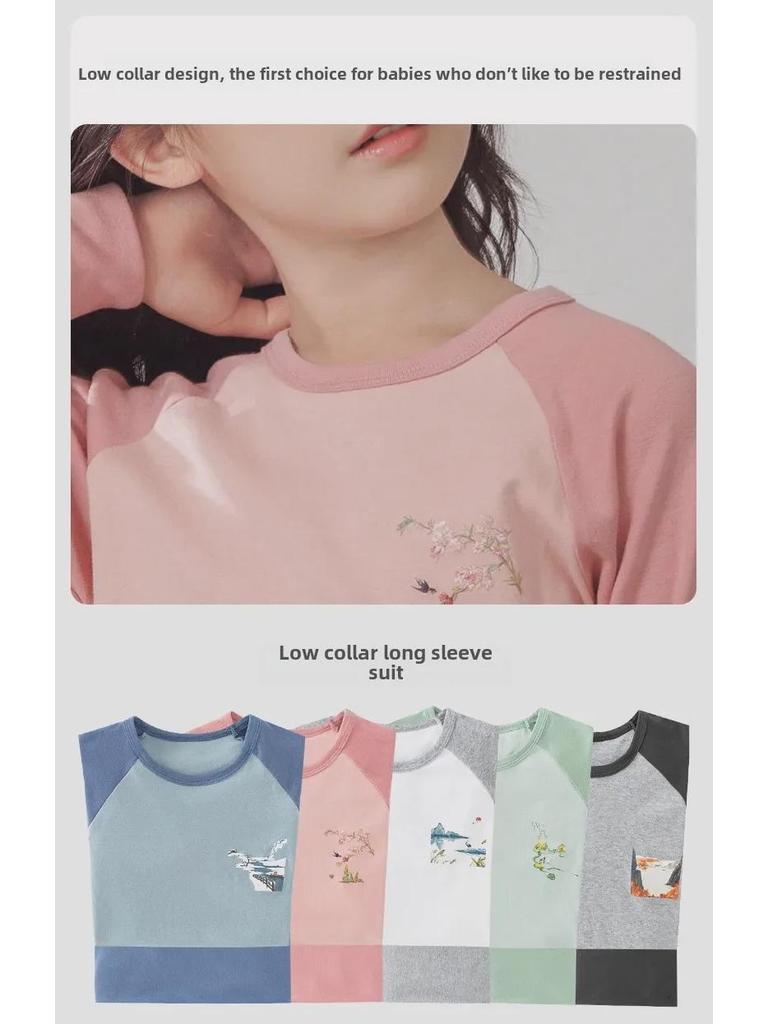 Kinder Unterwäsche Set aus reiner Baumwolle für Herbst und Winter: Jungenpullover & Mädchen Rundhals Mittelhals Bekleidung