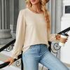 Women's Fashionable Color Loose Round Neck Long Sleeved Pullover T-shirt Top
