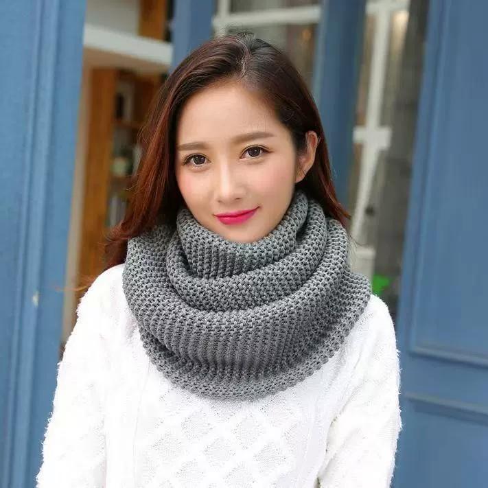 Scarf for Women Autumn and Winter, Windproof and Cold Proof Thick Neck Cover, Solid Color Versatile, Warm and Neck Protecting Knitted Scarf