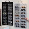 1pc Wall Hanging Eyeglasses Storage Organizer Felt Backing Easy To Wipe Foldable Eyewear Storage Bag with 16 Transparent Pouch