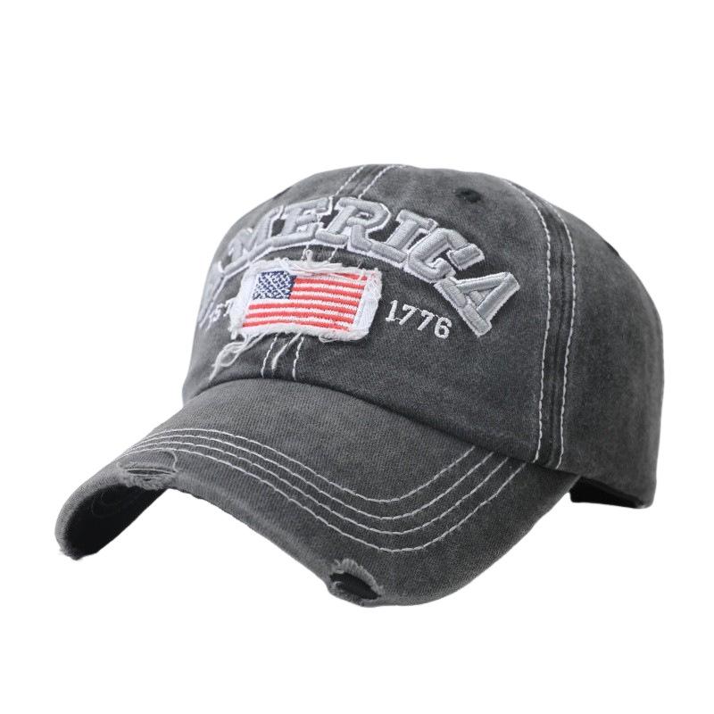 AMERICA Alphabet Baseball Cap Washed Ripped Baseball Cap Female American Flag Cap Amazon Popular