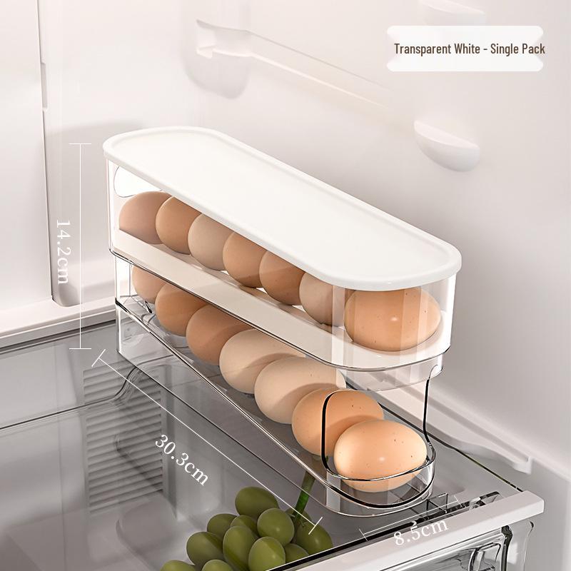 

Refrigerator Egg Storage Box with Rolling Rack and Lid, Transparent Food-Grade Design