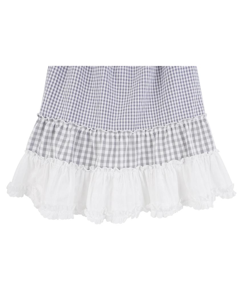 High School Disco Mixed Check Tiered Midi Skirt