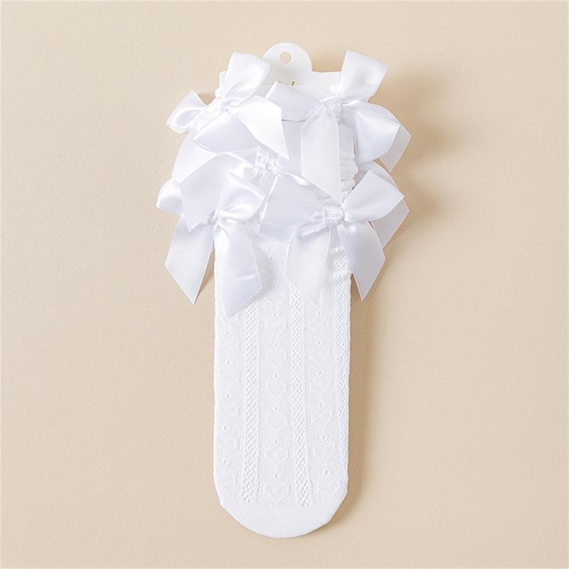 Lovely Girls Knee Length Socks for Youth, Sweet Bowknot Charm Middle Tube Socks for Stage Performances and Parties