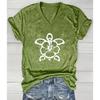 Fashion Spring Sea Turtle Painting Blouses Short Sleeved V-Neck T Shirts Casual