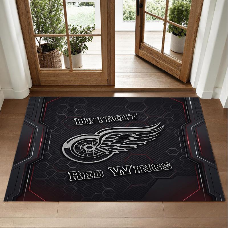 Detroit Red Wings Design Crystal Velvet Rug Soft Decorative Mat for Bedroom Entrance