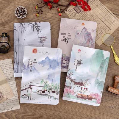 Vintage Korean Landscape Diary with Color Pages - Cute Thick Literary Notebook for Girls