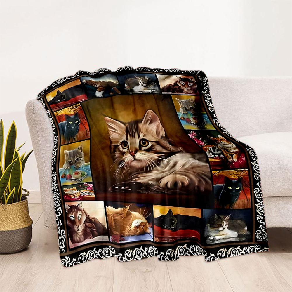 Cats In A Garden Flannel Blanket,Lightweight,Office Blanket,Sofa Blanket,Comfortable Blanket