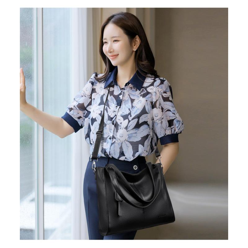 Women's Black Leather Hobo Tote Bag Fashion Shoulder Crossbody Bag Large Capacity Daily Handbag