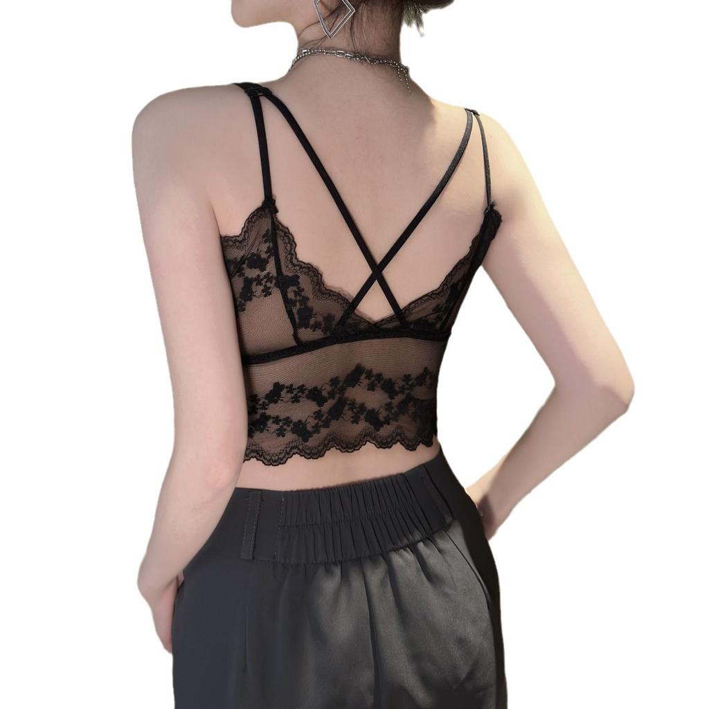 Plus-size Sexy V-neck Lace Trim Bustier Sling Bra-free Backless Underwear Versatile Anti-slip