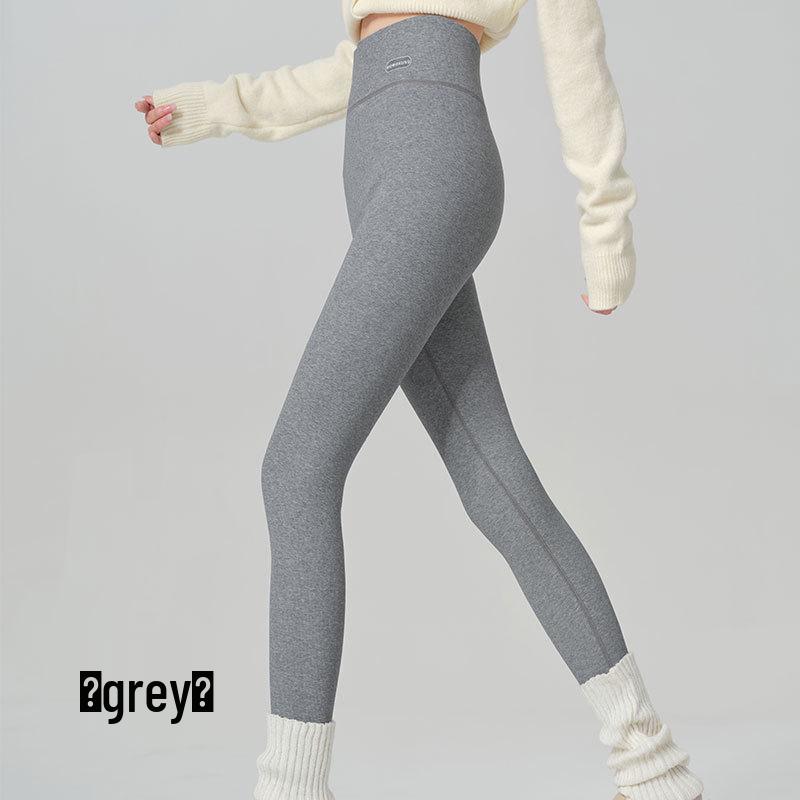 High Waist Warm Fleece-Lined Leggings - Vertical Stripe, Matte, Slimming Cotton for Autumn/Winter