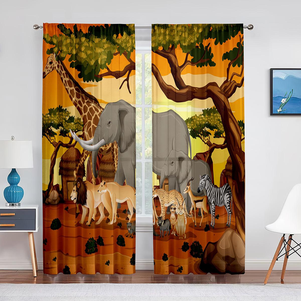 Мультяшный зоопарк тема оконные тюль занавески животные дикая природа тигр панда — фото 12
