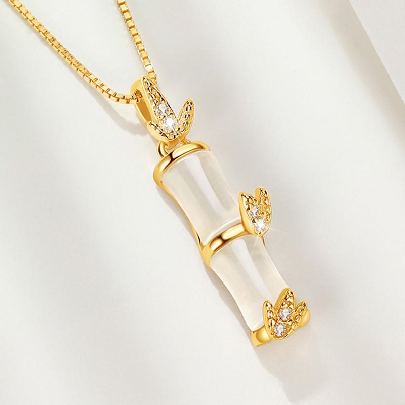 Womens Bamboo Joint Necklace Luxury Small Chalcedony Pendant Clavicle Chain Fashion Jewelry