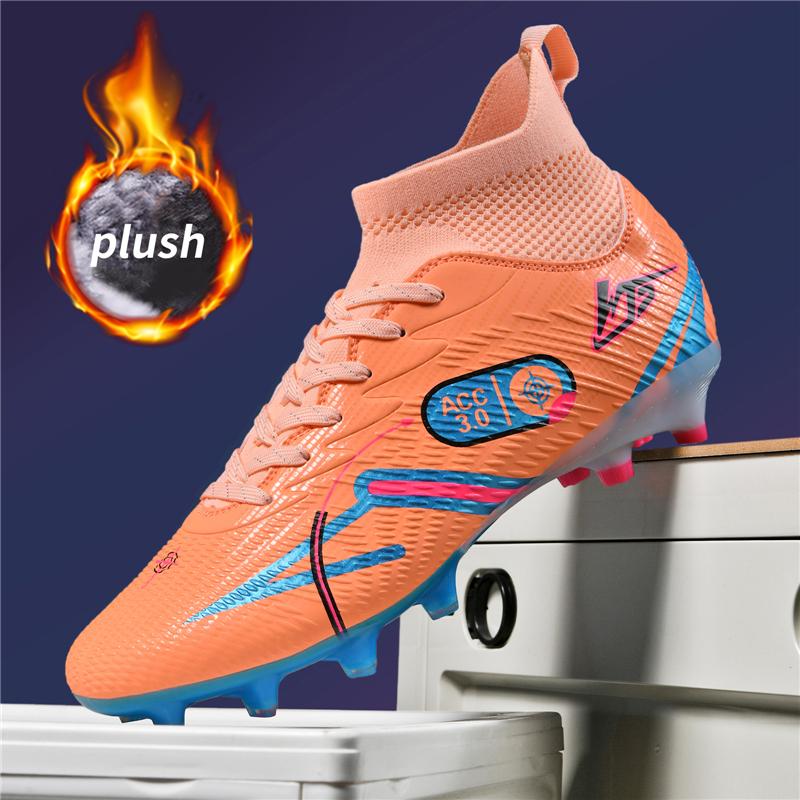 Winter New High-Top Fleece Lined Football Shoes for Men Training Grass Field TF Studs AG Leather Footwear Sports Sneakers