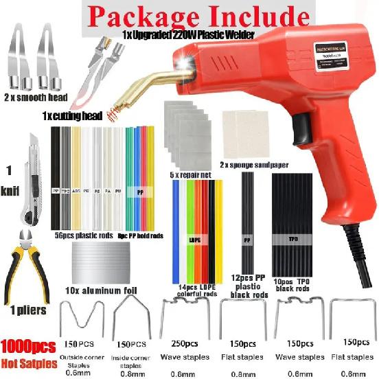 Upgraded 220W Plastic Welder Kit, 2-in-1 Repair Tool with Hot Stapler and Rods for Car Bumper Fix