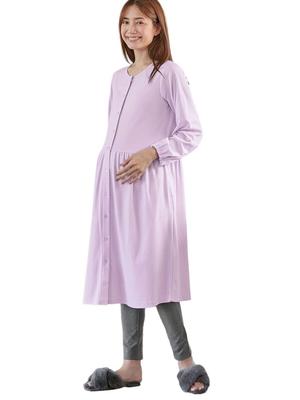 Maternity Open Front Cotton Long One Can Be Used After Giving Top and Bottom Purple 10284270 [ANGELIEBE] Pajamas, Blend, Soft, Smooth, Sleeves, Piece,