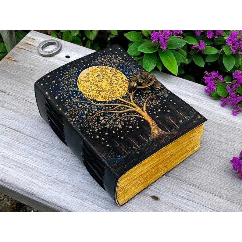 Large grimoire leather journal for women handmade tree of life journal