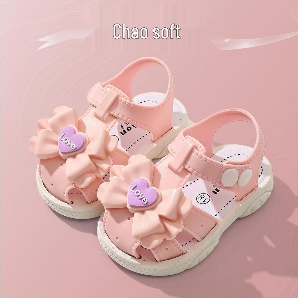 Toddler Sandals for Boys & Girls: Cartoon Flowers, Bows, Non-slip Soft Sole, Plastic, Ages 1-4.