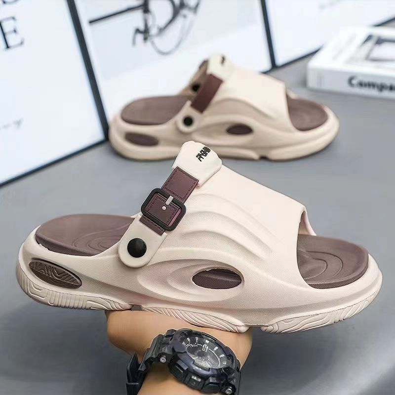 

Модные сандалии лето новые мужские для улицы тренд нескользящие пляжные сандалии на одном ремешке повседневные пляжные трендовые шлепанцы 42-43 one size smaller