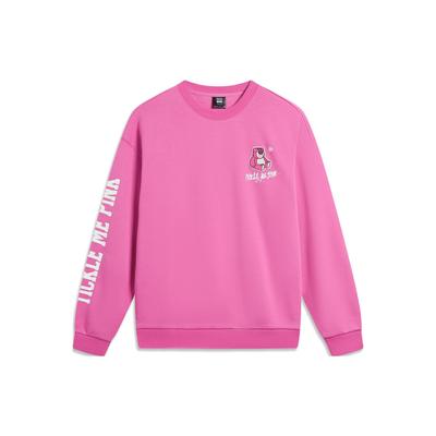 Li Ning Cartoon Print Fleece Antibacterial Loose Pullover Sweatshirt Unisex Sweatshirt Rose-Purple AWDTE49-3