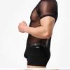 Ropa Sexy Transparente para Hombre Verano Nuevo Tops Transpirables de Cuello Redondo Camiseta Estilo Americano Estilo Delgado