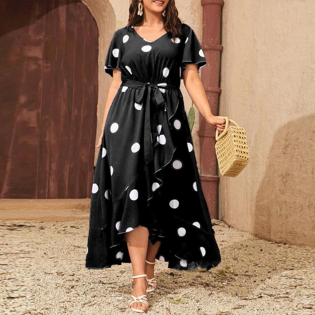 Kadın Moda Trendi Lastikli Bel Baskılı Elbise Büyük Beden