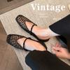Mesh Sandals One-word with Versatile Soft Surface Square Head Hollow Woven Light Mouth Single Shoes