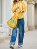 Womens Summer Striped Puff Sleeve Babydoll Blouse V Neck Loose Fit Top