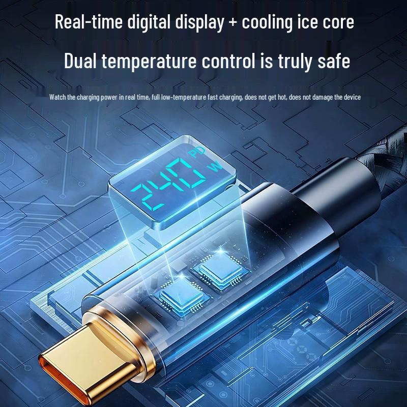 6A Transparent Type-C Data Cable, 100W Super Fast Charging, Compatible with Huawei, Xiaomi, and Apple Devices.