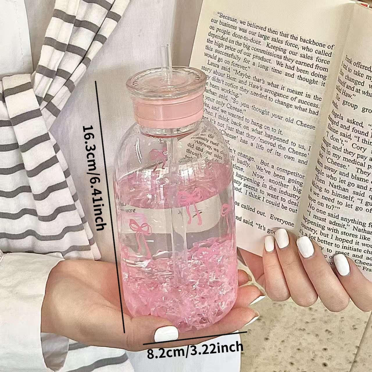 

Fashion 600ml Straw Cup Bowknot with Lid Water Bottle Large Capacity Coffee Cup for Juice Milk Tea Coffee