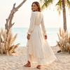 Women's Color Chiffon V Neck Long Sleeve Bohemian Dress with Asymmetrical Ruffle Hem