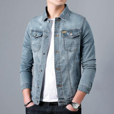 Spring  Men's Casual Cotton Denim Jacket Classic Style Fashion Slim Washed Retro Blue Jeans Coat Male   Clothing