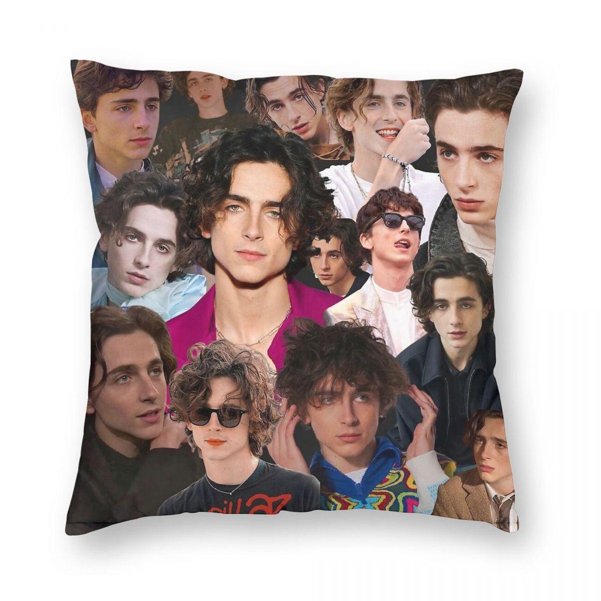 Timothee Chalamet Collage Square Pillowcase Polyester Linen Velvet Creative Zip Decorative Room Cushion Case Peach skin 18*18(CM)-1Pcs