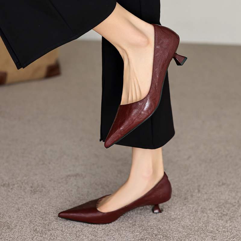 Krazing Pot Sheepskin Fashion Summer Spring Autumn Summer Slip On Party Women Pointed Toe Med Heels Pumps
