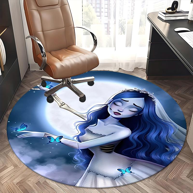 Elegant Blue Butterfly Moon Chair Mat Round Carpet for Home Decor, Office Use, Living Room, Bedroom, Gift Idea0146b