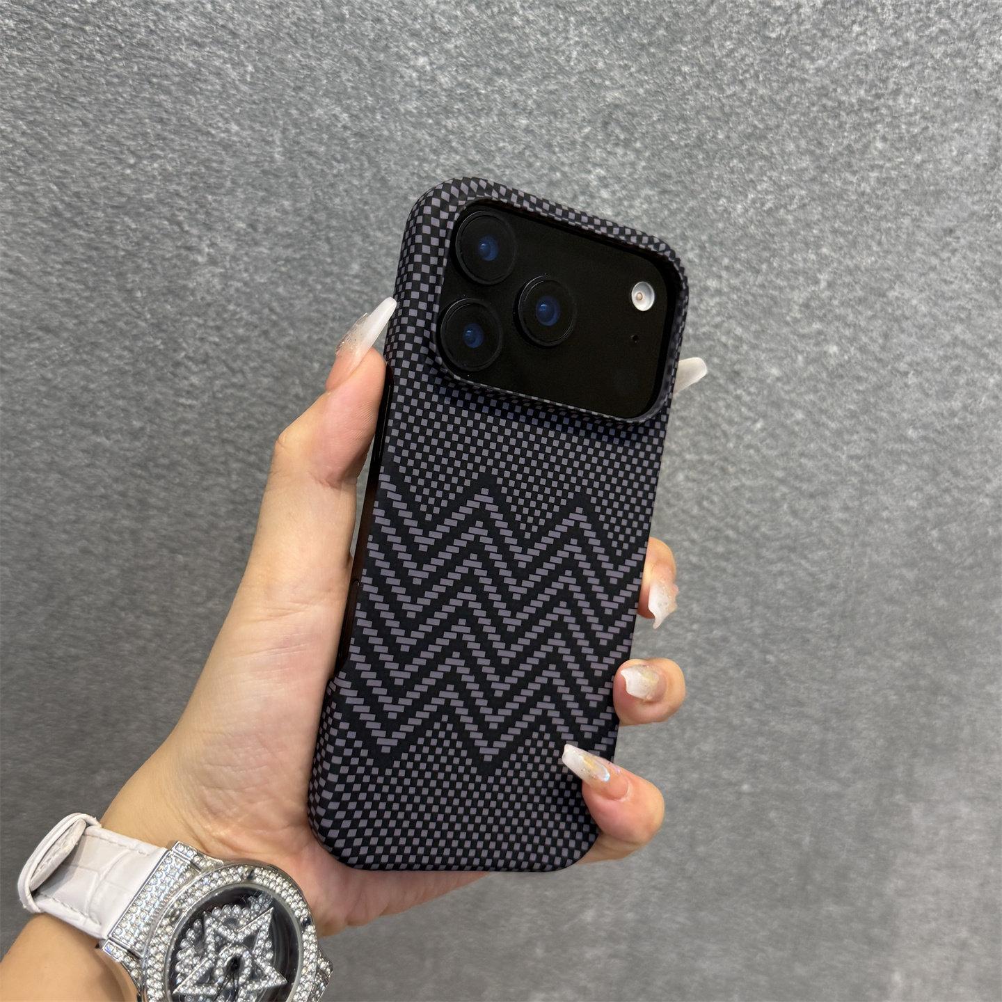 

For Magsafe Frameless Carbon Fiber Texture PC Phone Case For iPhone 17 Air 16 Plus 15 14 13 12 17 Pro Max Wireless Charge Cover iPhone17 Pro Max