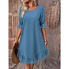 Women's Vintage Cotton Linen Mid Sleeve Solid Colour Loose Round Neck Dresses