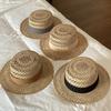 Natural Marillaise Woven Hat Women'S Fashion British Flat Top Top Hat Old Money Wind Seaside Vacation Sunshade Hollow Straw Hat