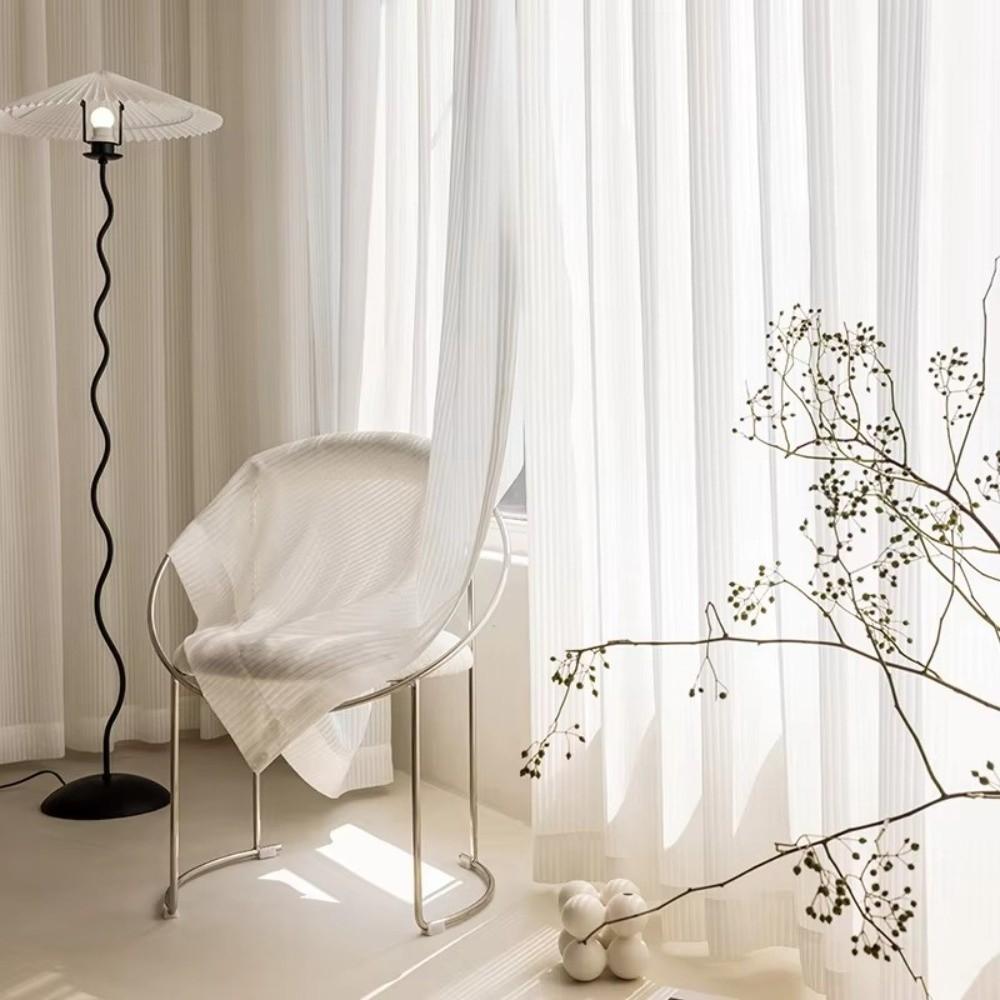 Soft Chiffon White Tulle Curtains 100*200cm Transparent Blinds Style Curtains Striped Vertical Breathable Privacy Sheer Curtain