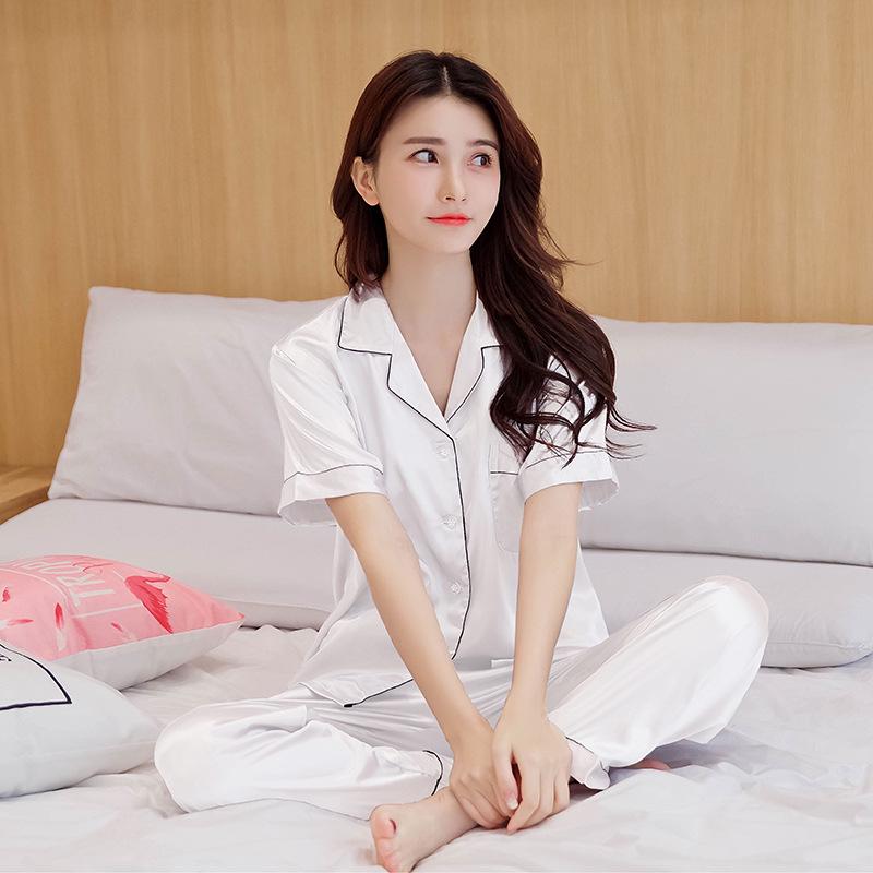 Han Yatong Silk Couple Pajamas Set: Autumn Long Sleeve Cardigan Homewear