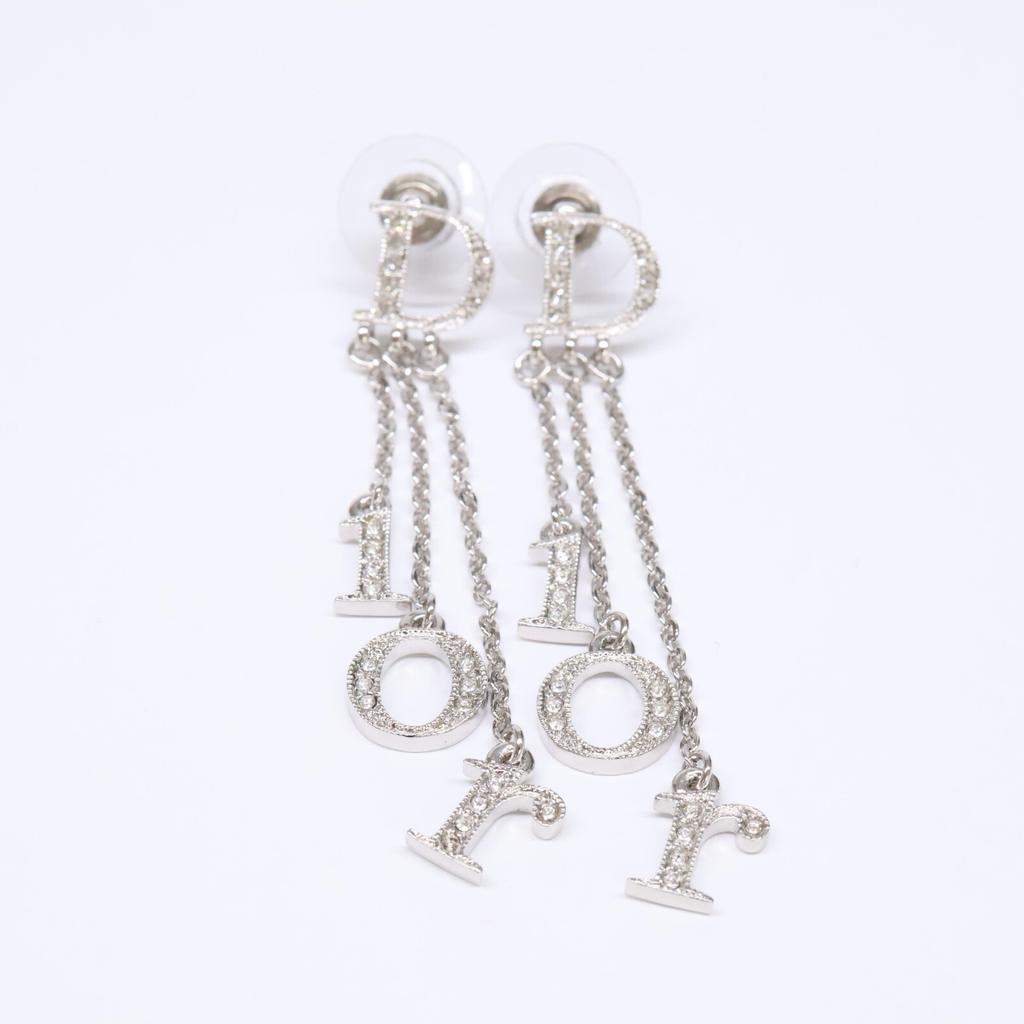 DIOR DIOR Logo Rhinestone Chain Swing earring SilverUsed