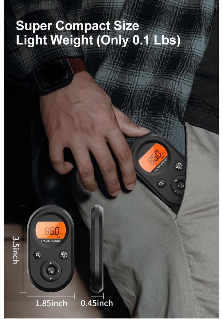 Portable Rechargeable FM/AM Mini Radio with Earphones - Pocket-Sized for Seniors, Meetings, or Running