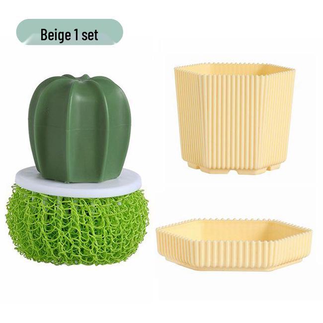 Nano Steel Wire Cactus Cleaning Brush: Kitchen, Pot, Dish, Basin Scrubbing Tool with Handle