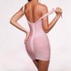 Europäisches & Amerikanisches Rosa U-Ausschnitt Bandagekleid - Sexy Rückenfrei, Figurbetont, Hüftbetonter Stil
