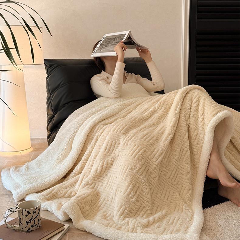 Cotton Wool Lamb Wool Blanket, Double-layer Thick Carved Blanket, Multifunctional Leisure Blanket
